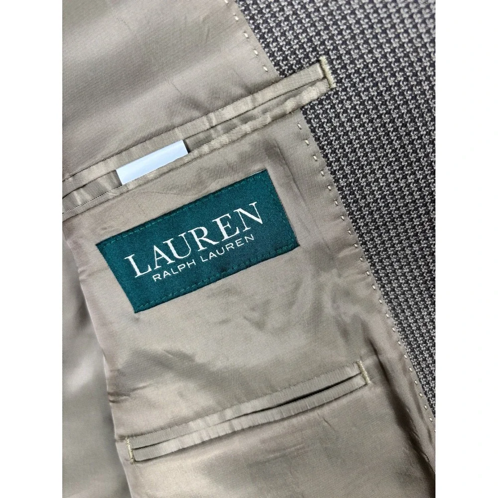 Lauren Ralph Lauren Mens 42R Blazer Brown Micro Houndstooth Sport Coat 2-Button